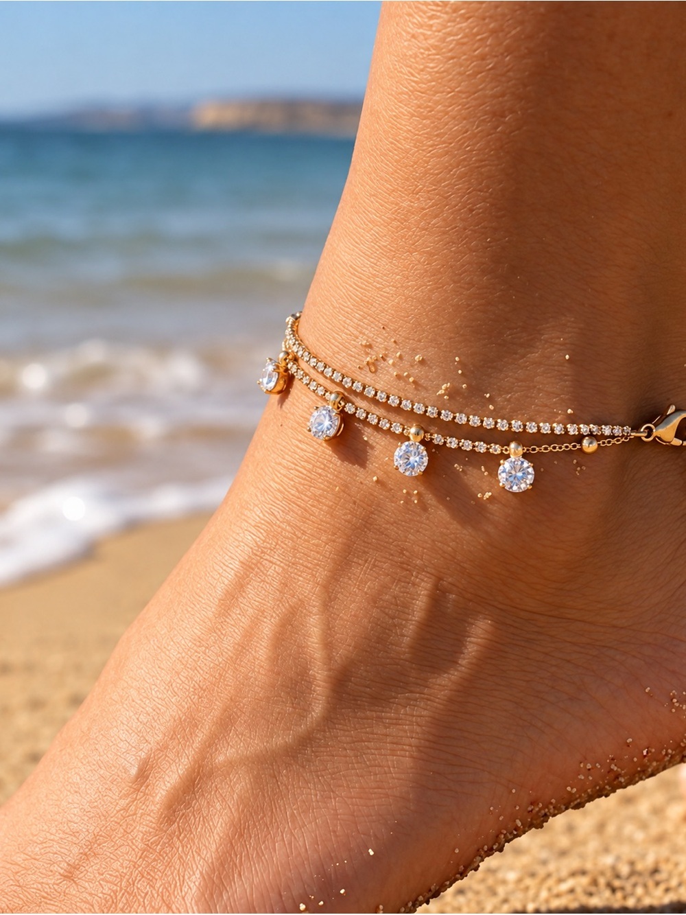 Dainty Gold Layered Anklet | 14k Gold Plated Water Resistant Summer